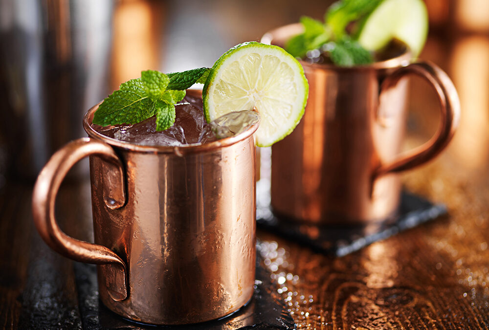Texas Two Step Mule in a copper mug with lime and mint